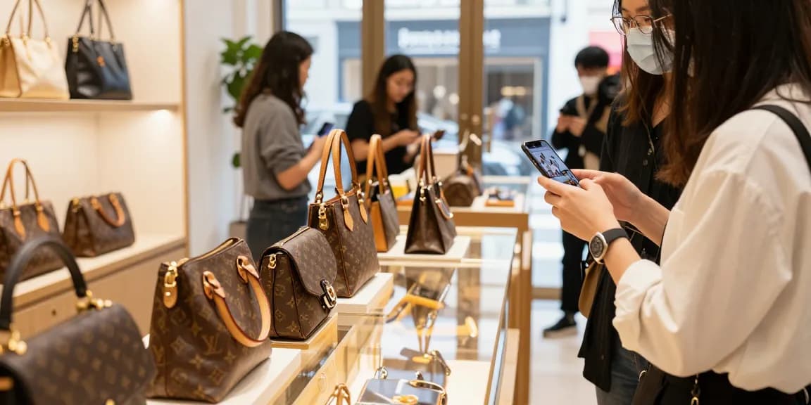 Shopping for high-quality 레플리카 handbags in a vibrant boutique.