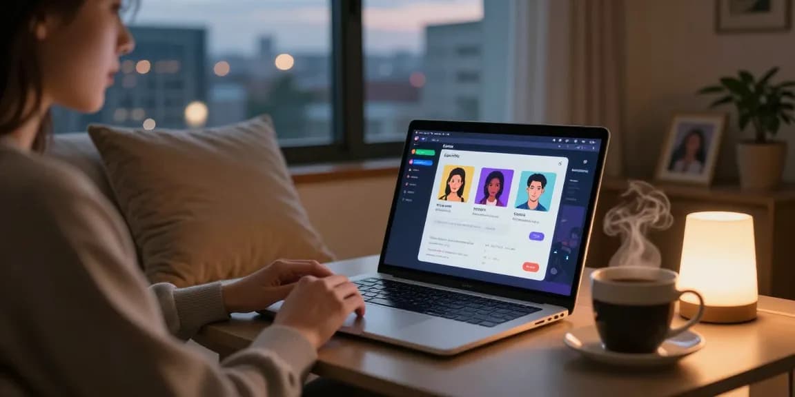 Engaging nsfw chat interaction on a sleek laptop in a cozy home setting.