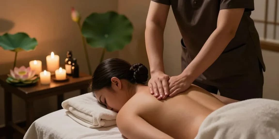 Therapist performing 스웨디시 massage in a serene spa setting with calming ambiance.