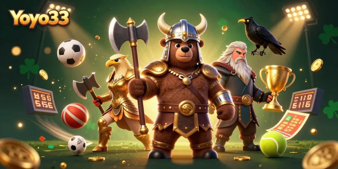 Experience thrilling gameplay with Yoyo33 as a Viking bear and Valkyrie eagle celebrate winnings.