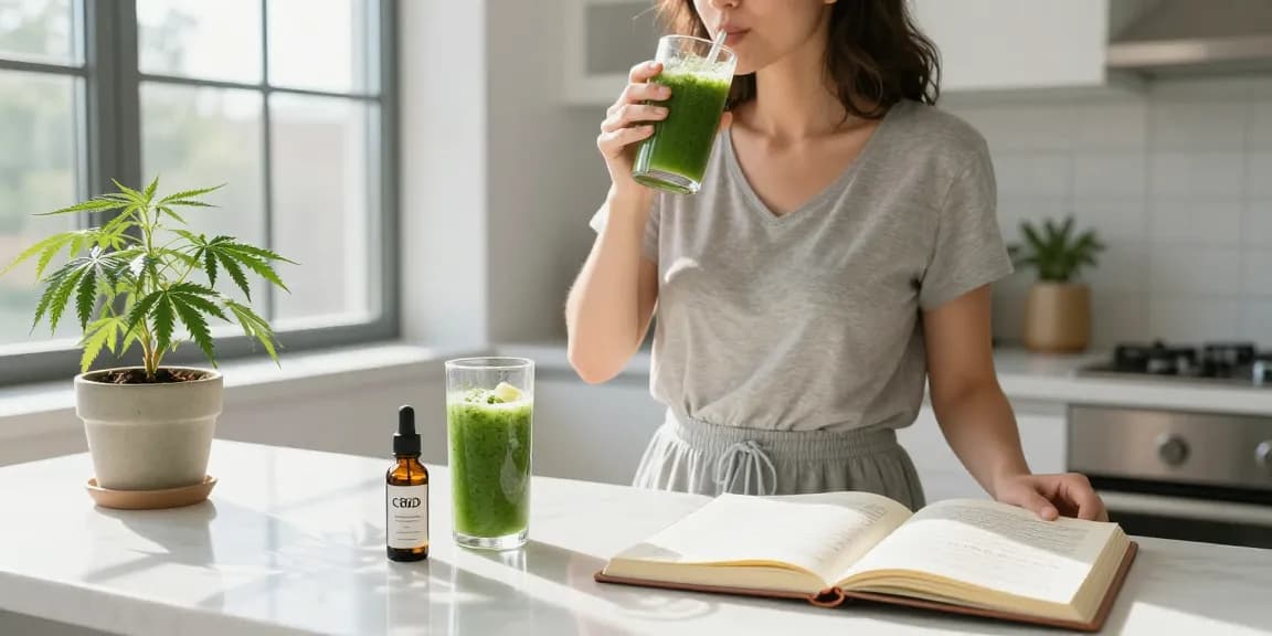Muha med quality CBD oil tincture and wellness products in a natural kitchen setting.