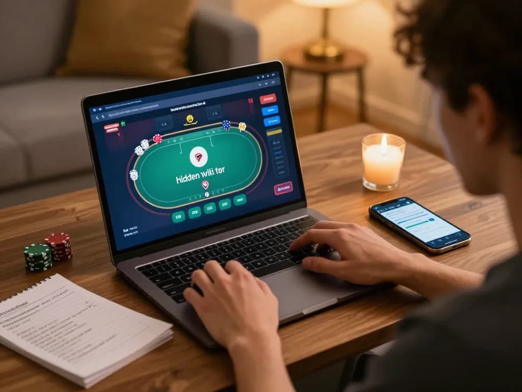 Engaging in online gambling with hidden wiki tor in a cozy home environment while focusing on strategy.