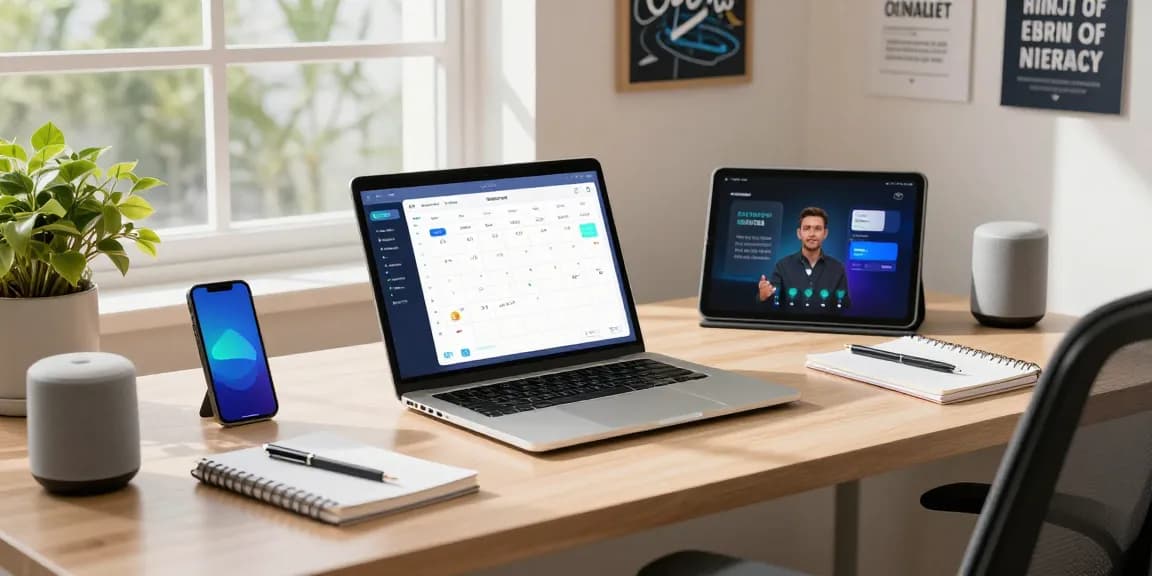 User interacting with open claw personal AI assistant in a modern home office.