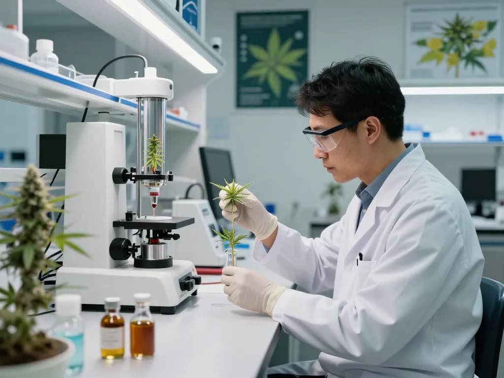 WeeDutch technician analyzing premium cannabinoids in modern lab setting.