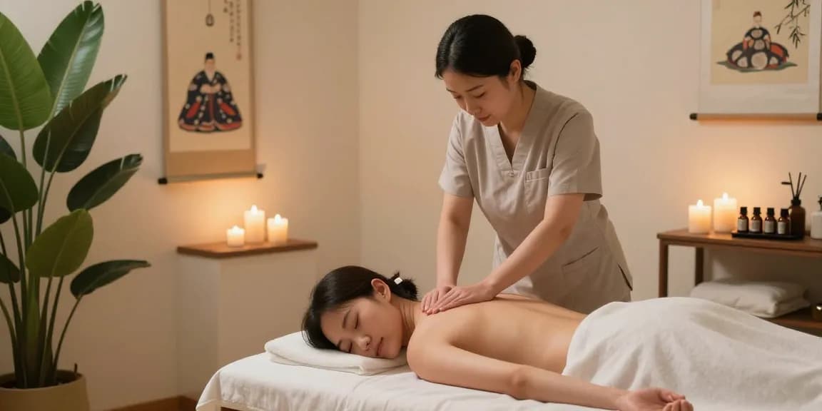 Guromassage therapy session in a serene studio with soft lighting and essential oils.