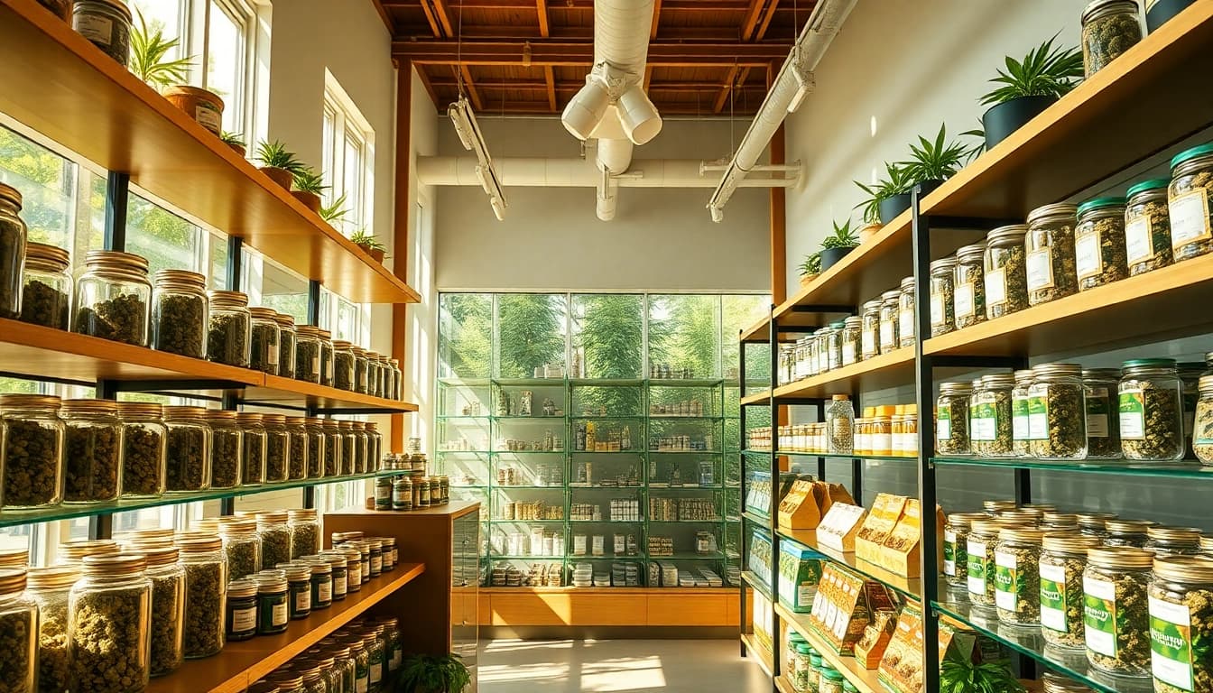 Shop cannabis products at a welcoming Weed Store with organized displays and bright ambiance.