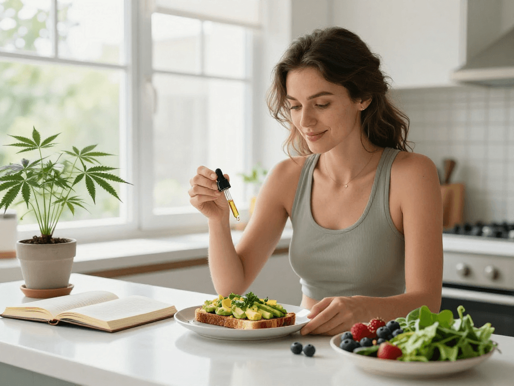 Buy pre-rolls online alongside premium CBD products and natural ingredients in a clean kitchen.