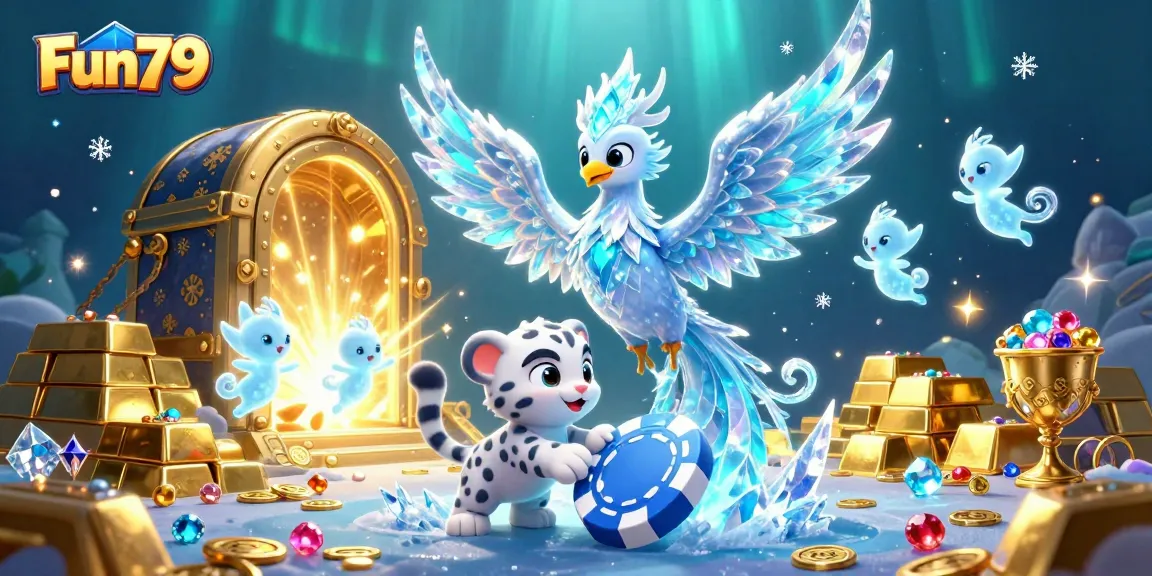 Experience vibrant casino adventures with Fun79 featuring an ice phoenix and treasures.