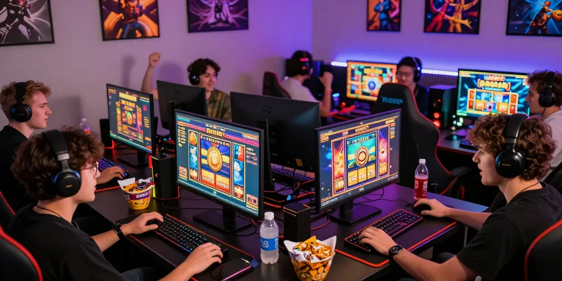 Exciting gaming room with players enjoying slot deposit 1000 games together.