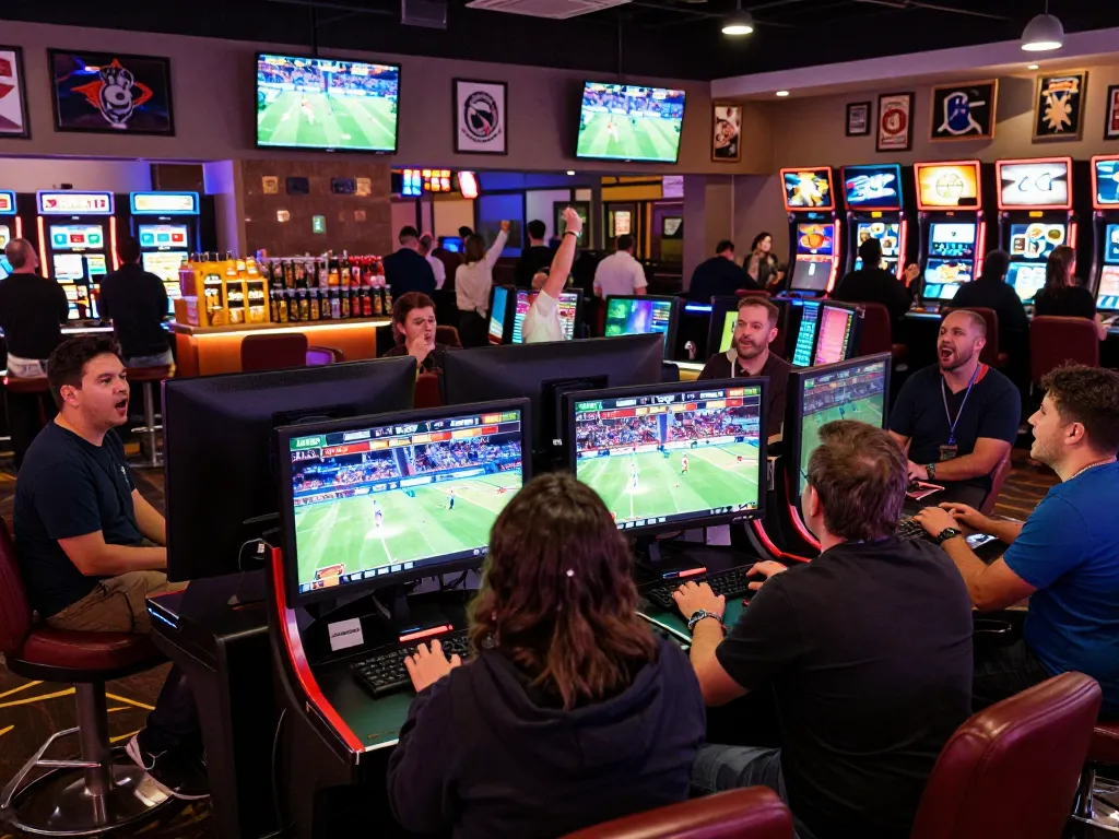 Experience live excitement at vt88 com with sports betting and cheering fans in a vibrant casino atmosphere.
