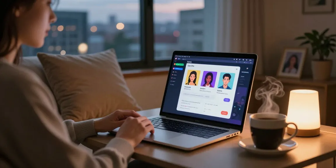 Engaging nsfw chat interaction on a sleek laptop in a cozy home setting.