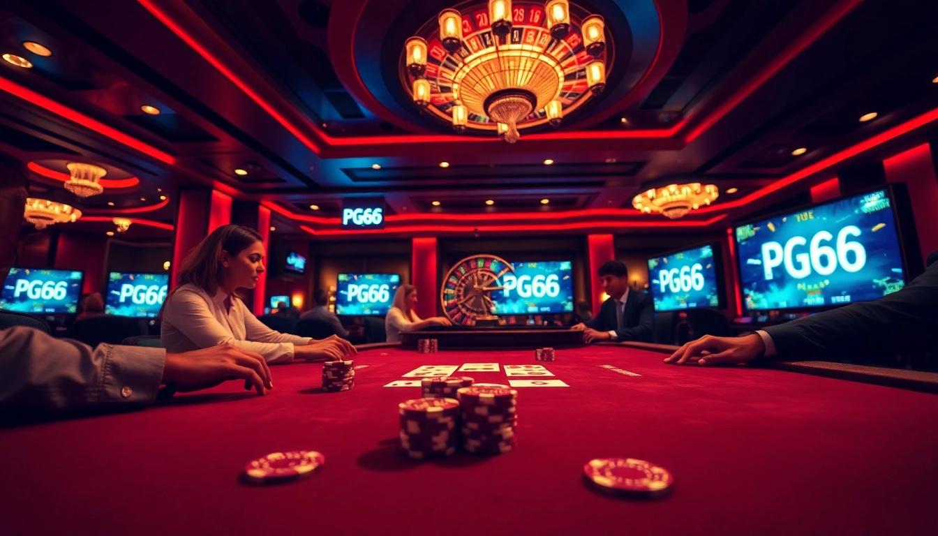 Experience thrilling poker action at PG 66 with vibrant chips and professional gameplay.