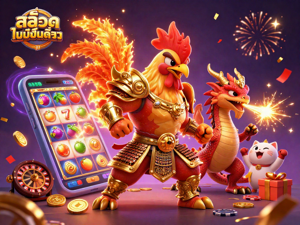 Engage with สล็อตไม่มีขั้นต่ำ featuring vibrant gaming elements and lively characters in an exciting casino scene.