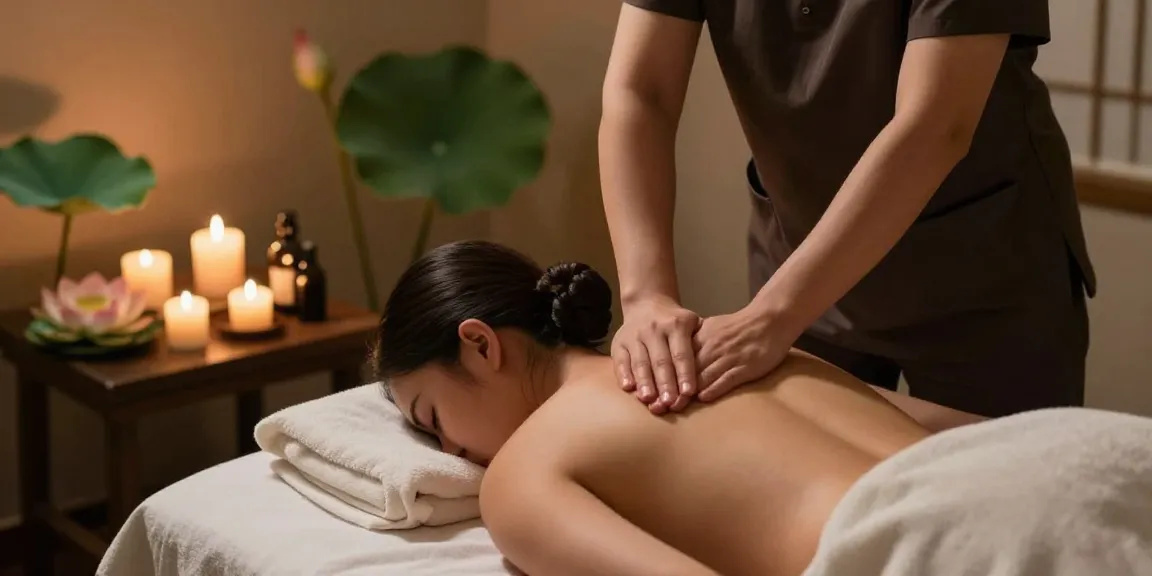 Therapist performing 스웨디시 massage in a serene spa setting with calming ambiance.