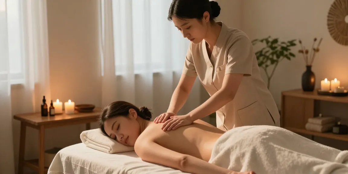 송도출장안마를 경험하는 고객과 마사지사, 편안한 분위기 속에서의 힐링