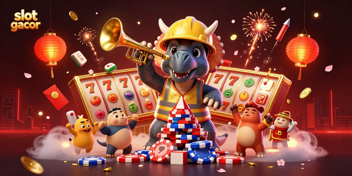 Engage with vibrant slot gacor gaming illustrated by 3D characters celebrating in a dynamic casino scene.