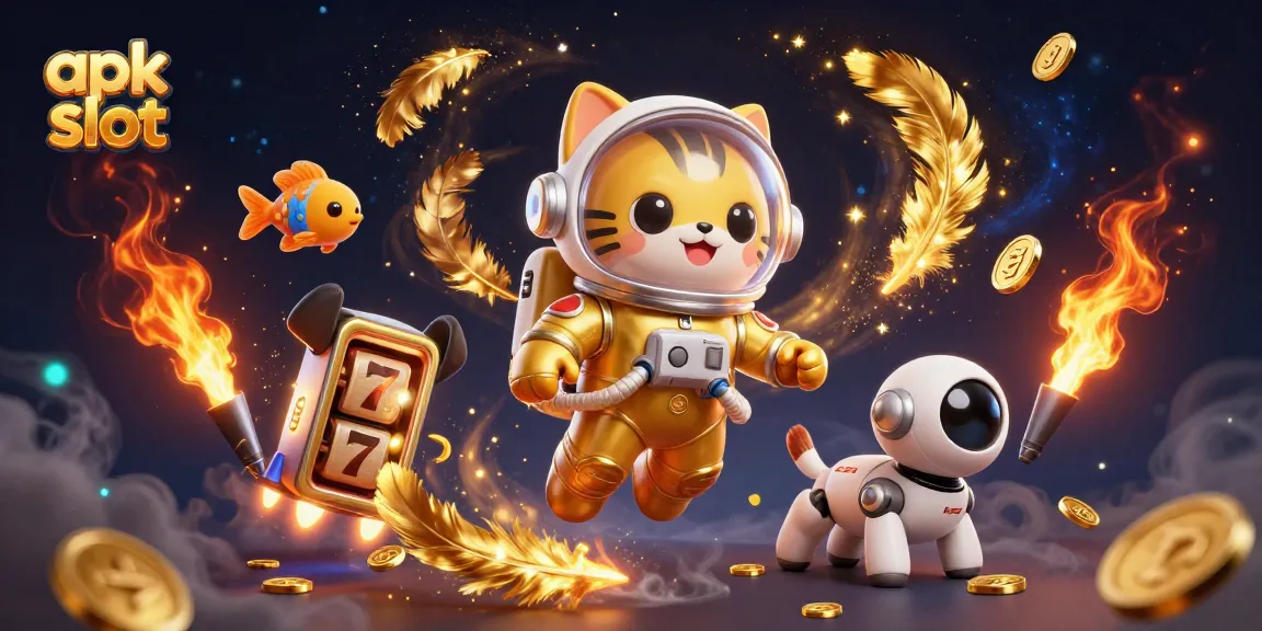 Menghentikan jackpot dalam apk slot yang mengasyikkan dengan kucing astronaut dan anjing robot.