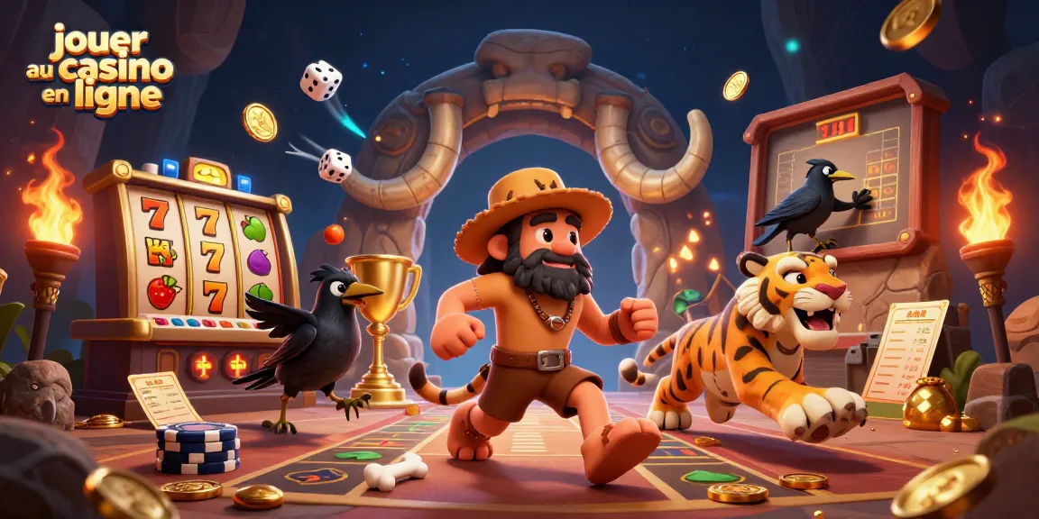 Jouer au casino en ligne avec des personnages de l'ère préhistorique dans une illustration dynamique.
