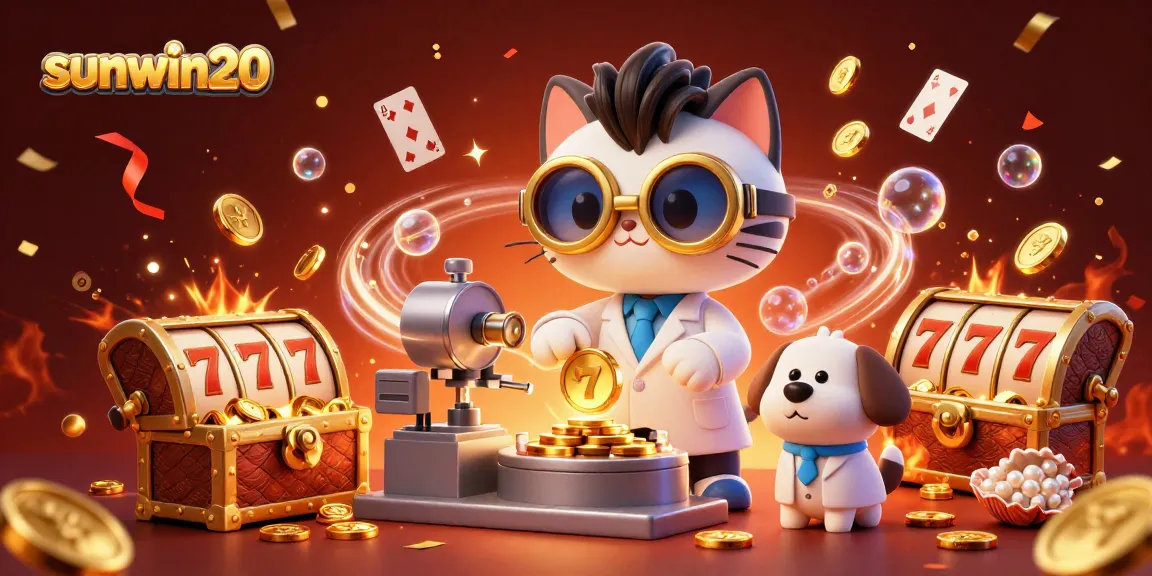 Experience thrilling gameplay with sunwin20 and vibrant slot machines in a colorful casino illustration.