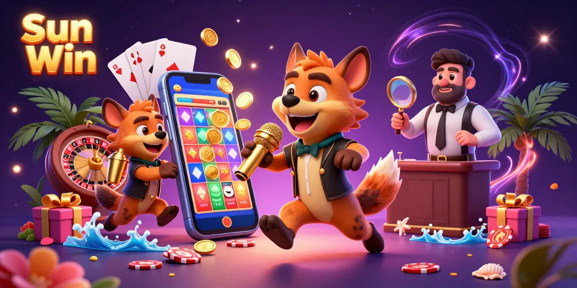 Experience the thrilling atmosphere of Sun Win's comedy casino with vibrant hyenas and dynamic gaming elements.
