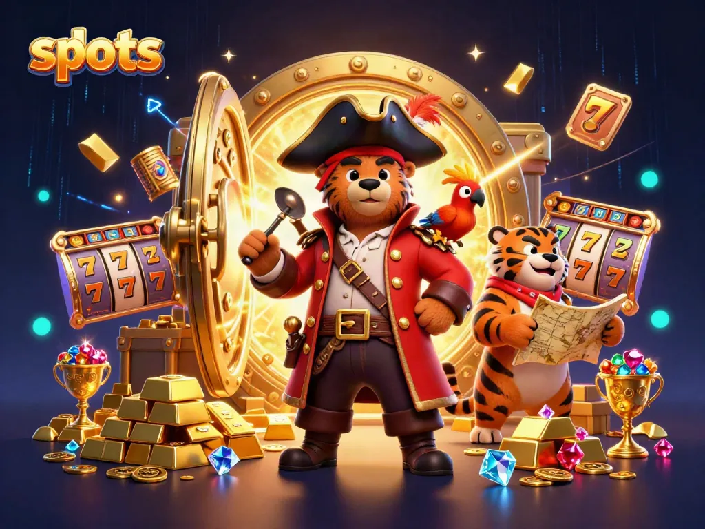 Engage with slots in an exciting scene featuring vibrant characters and dazzling prizes.
