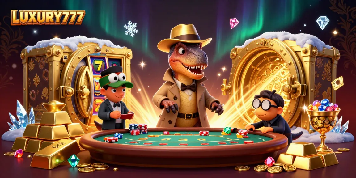 LUXURY777 menghibur pemain saat ular velociraptor bermain blackjack sambil dikelilingi harta dan keindahan kasino.