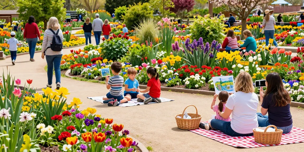 A lively scene at https://www.thecapayvalleygardentour.com showcasing families enjoying the colorful blooms and picturesque paths of Capay Valley.