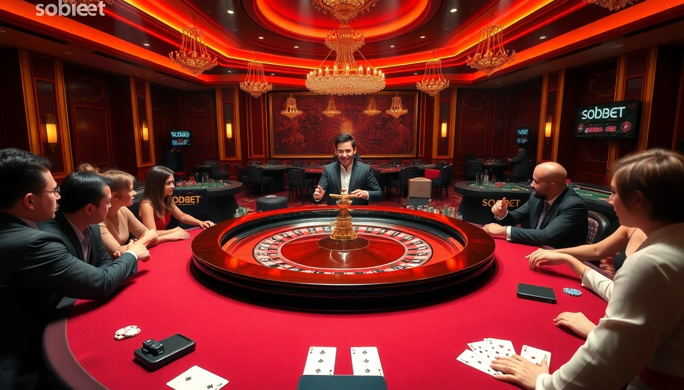 Players enjoying arcade-style sbobet betting at a luxurious casino table.