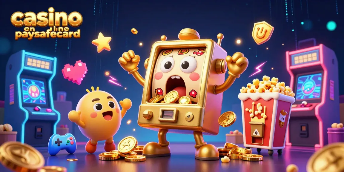 Jouez au casino en ligne paysafecard avec des machines à sous dorées gagnant des jackpots et des machines plus petites en fête.