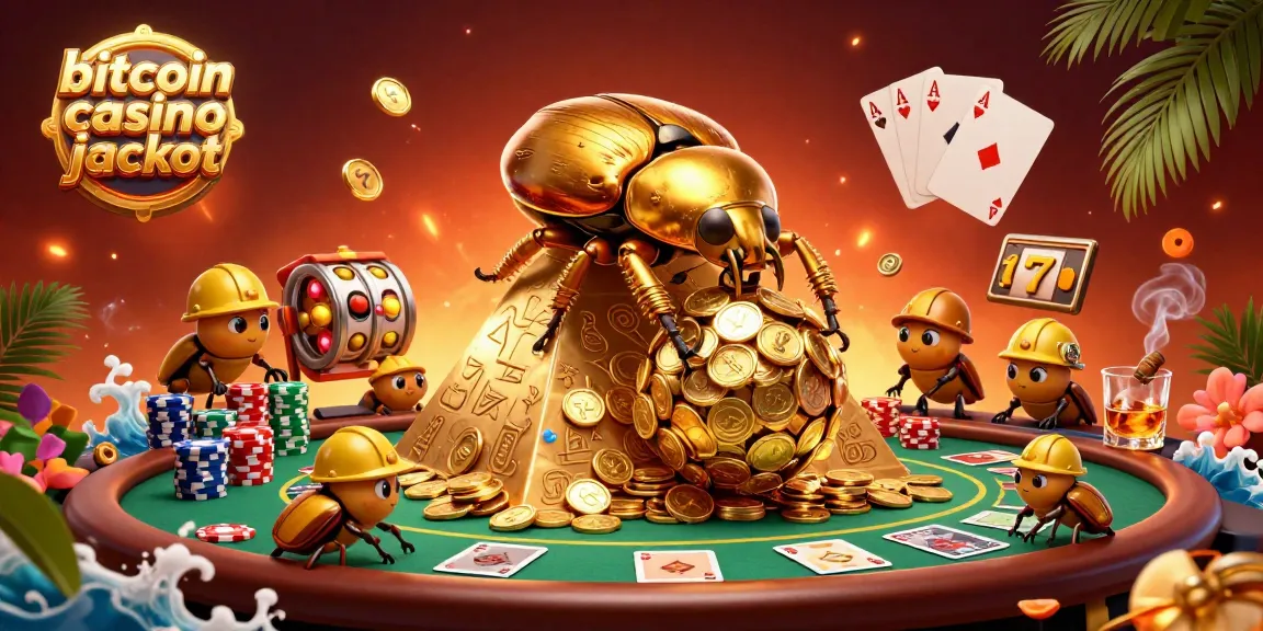 Watch the golden beetles navigate the bitcoin casino jackpot in a vibrant 3D casino world.
