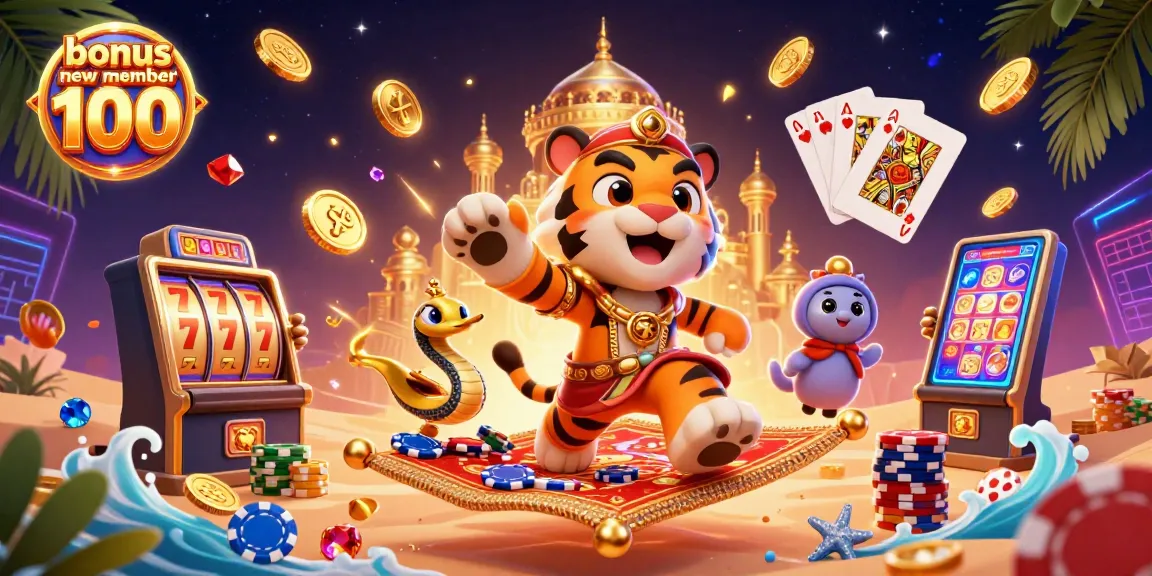 Claim your bonus new member 100 with our vibrant casino 3D illustration showcasing exciting games.