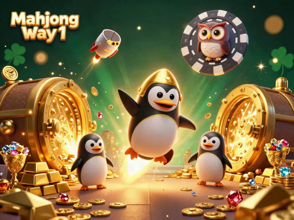 Play mahjong way 1 and win big with golden treasures in this exciting casino-themed 3D artwork.