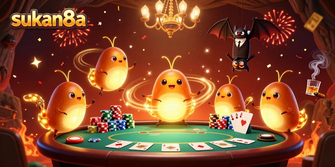 Experience thrilling gameplay at sukan8a with a vibrant casino scene illuminated by magical glowworms.