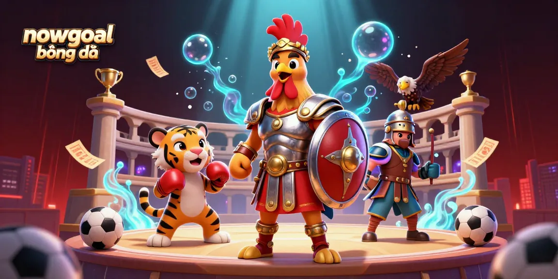 Engage with nowgoal bóng đá as a dynamic sports betting scene showcases a rooster, a tiger cub, and an eagle.