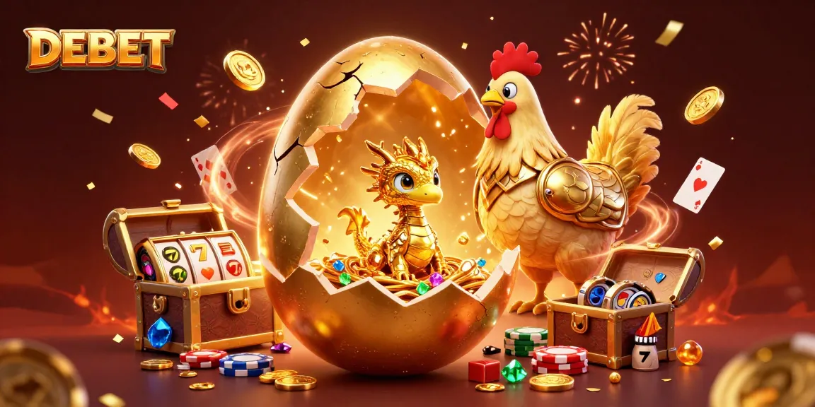 Experience the thrill of DEBET with a golden dragon and casino treasures in an exciting scene.