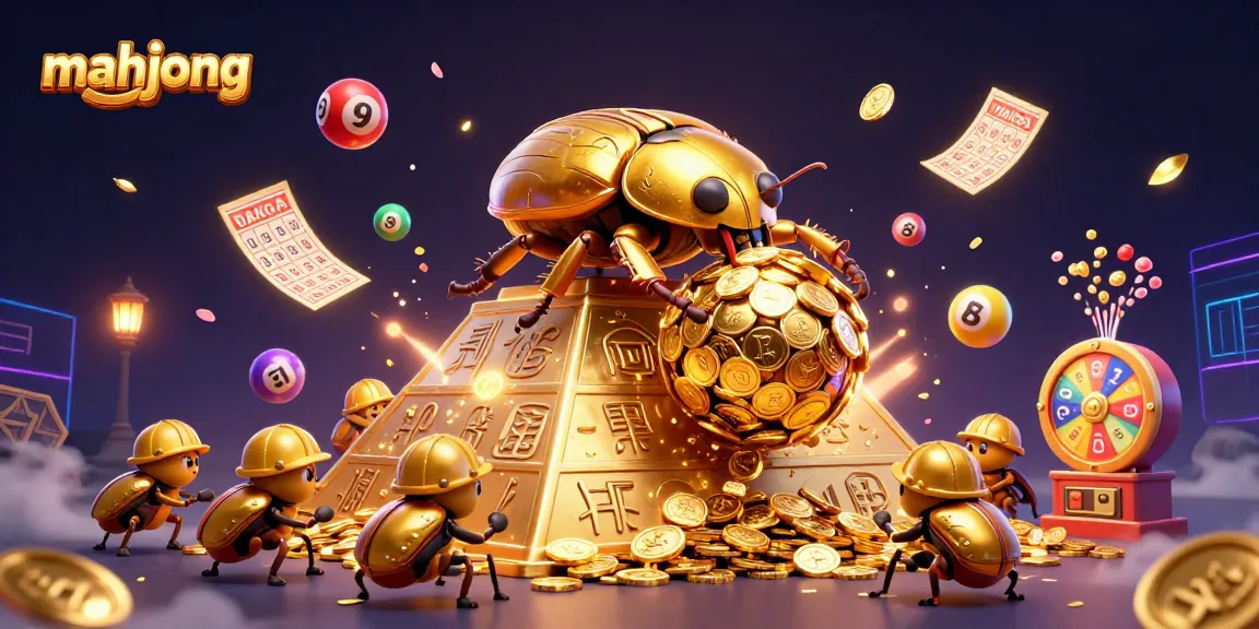 Play mahjong with vibrant casino-themed elements in a dynamic 3D illustration.