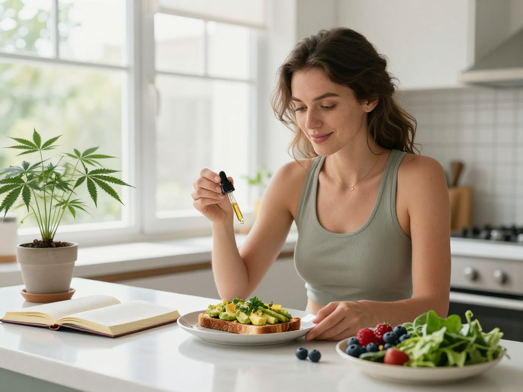 Buy pre-rolls online alongside premium CBD products and natural ingredients in a clean kitchen.