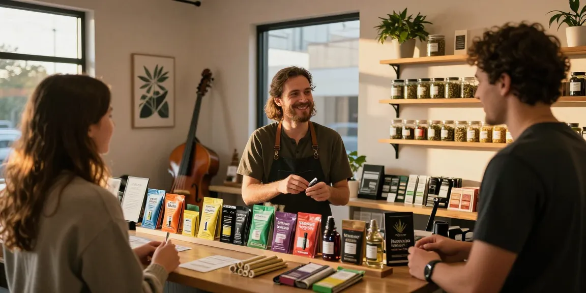 Muha med cannabis products displayed in a vibrant retail shop