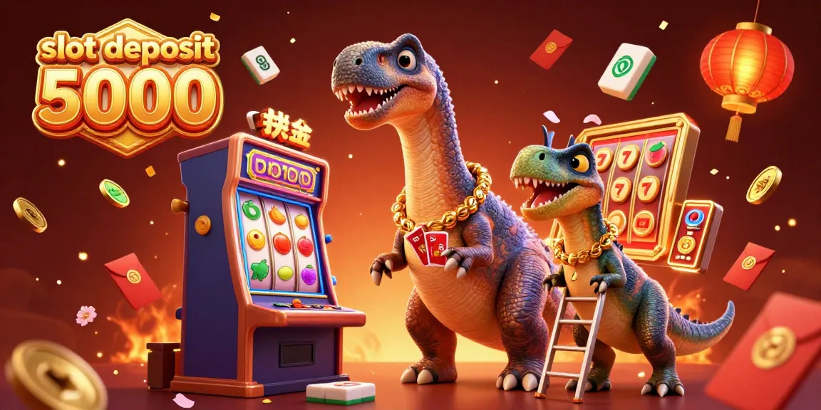 Engage with the exciting world of slot deposit 5000 through a vibrant 3D casino illustration showcasing lively game scenes.