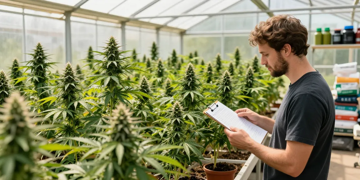 Explore regular cannabis breeding genetics with diverse male and female plants in a bright greenhouse.