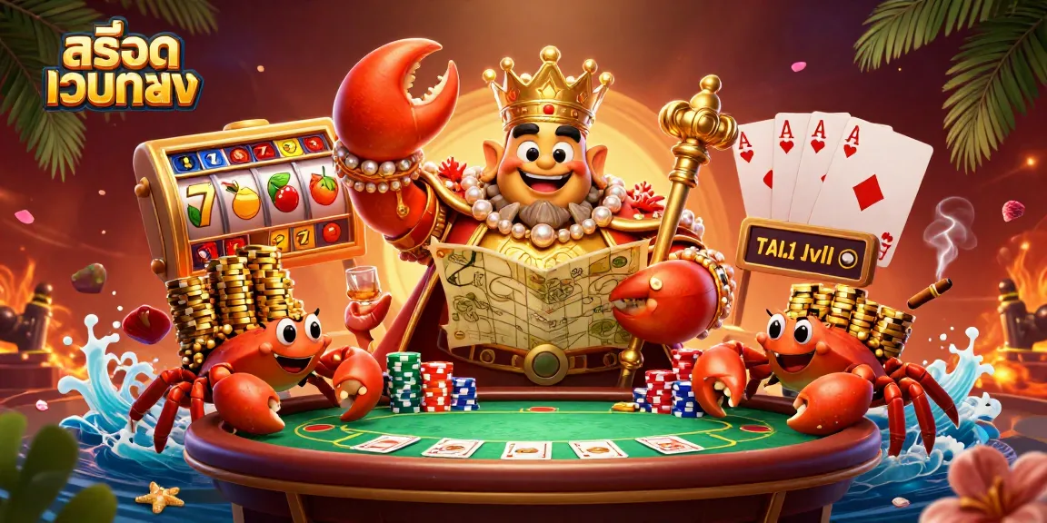 Experience thrilling gameplay with สล็อตเว็บตรง as the golden crab emperor leads a treasure hunt amidst vibrant casino elements.