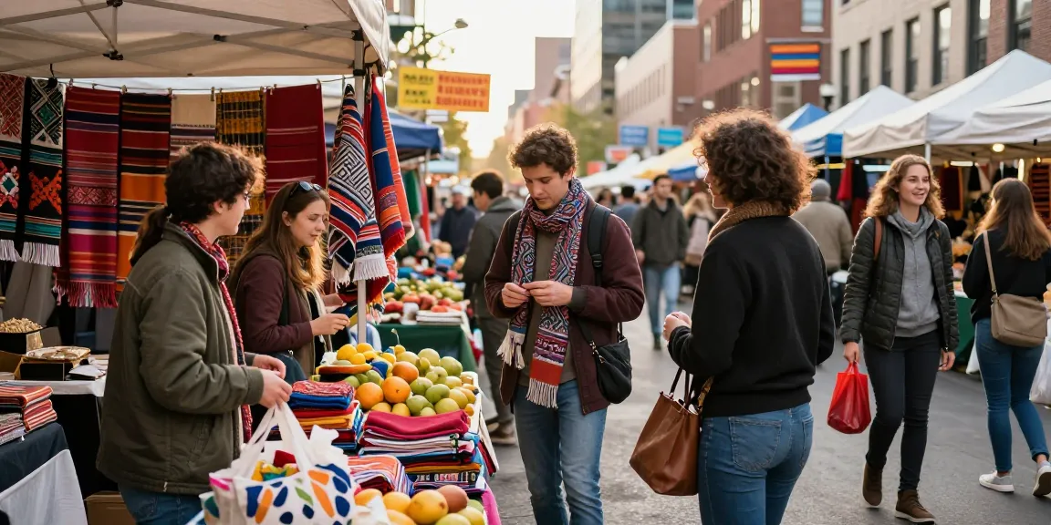 Vibrant urban market scene at https://forumup.org/shop/search.php?ca_id=&addr1=&addr2=&addr3=&schKeyword= showcasing diverse friends enjoying local shopping.