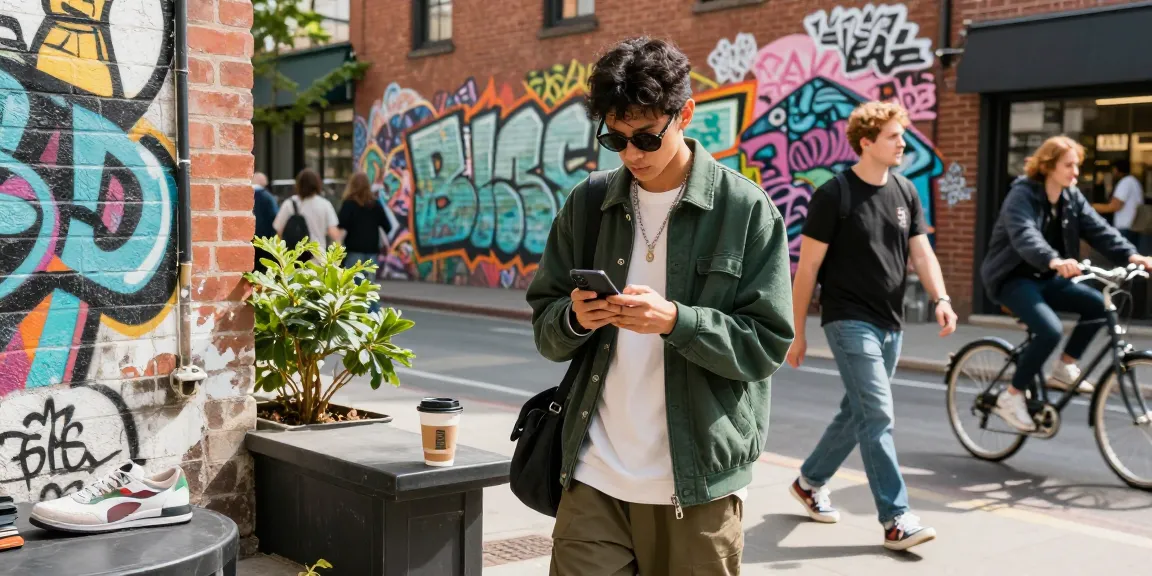 Exploring fashionable streetwear collection at https://shs-dome5.com/ in vibrant urban environment.