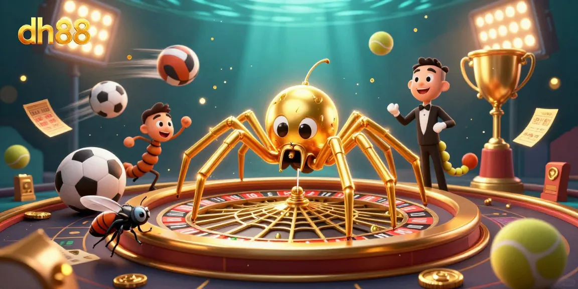 Experience betting excitement at dh88 with a dynamic scene of a spider casino and a nervous fly.
