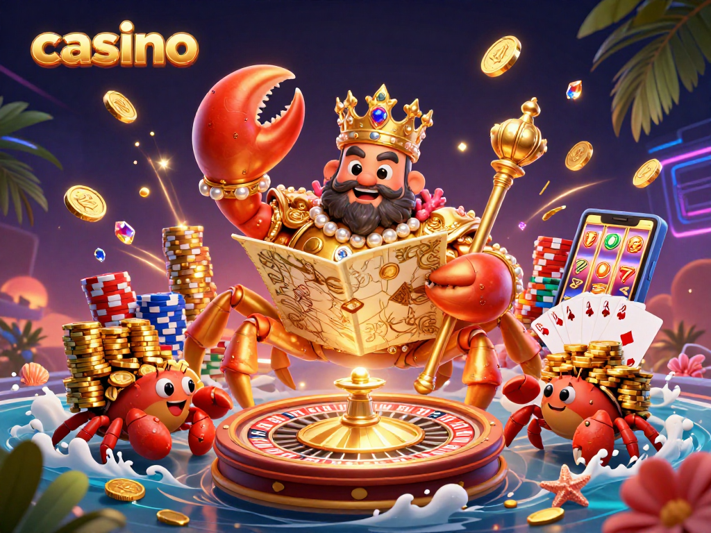Experience the thrill of the casino with a golden crab emperor in this dynamic illustration.