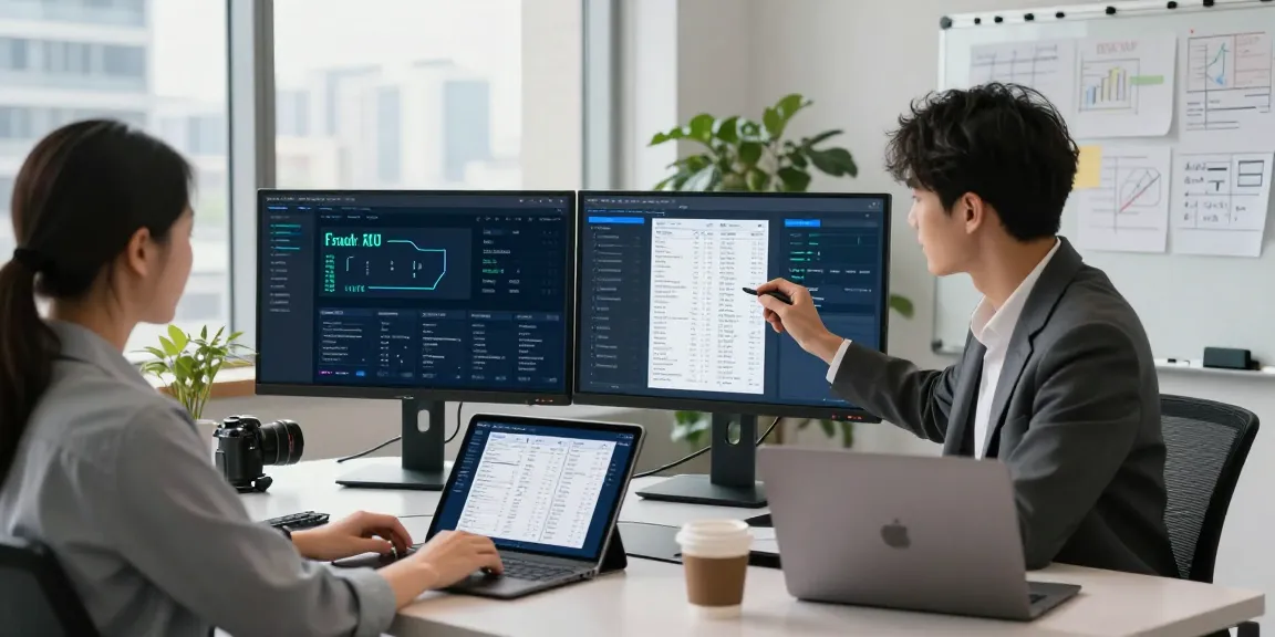 Detect fraud receipt with AI-powered technology in a modern office workspace, showcasing professionals analyzing digital data.