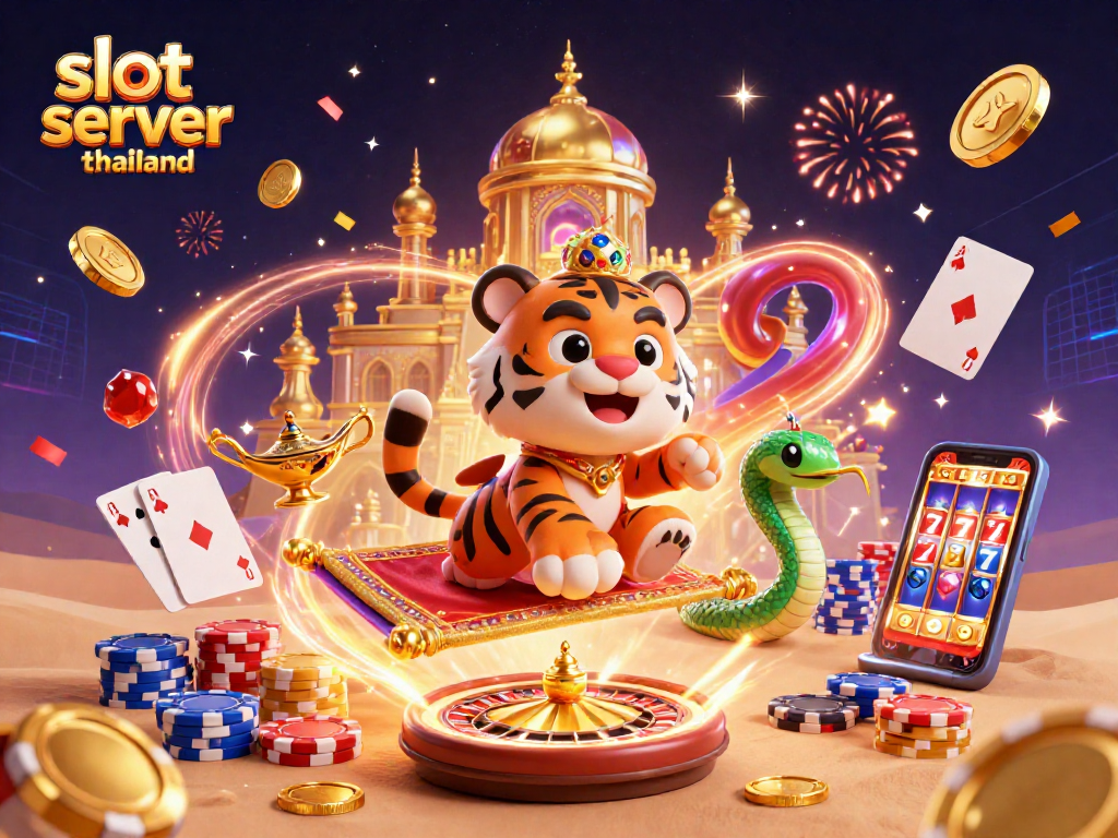 Spin the reels with slot server thailand in this vibrant casino illustration featuring a tiger sultan and treasures.