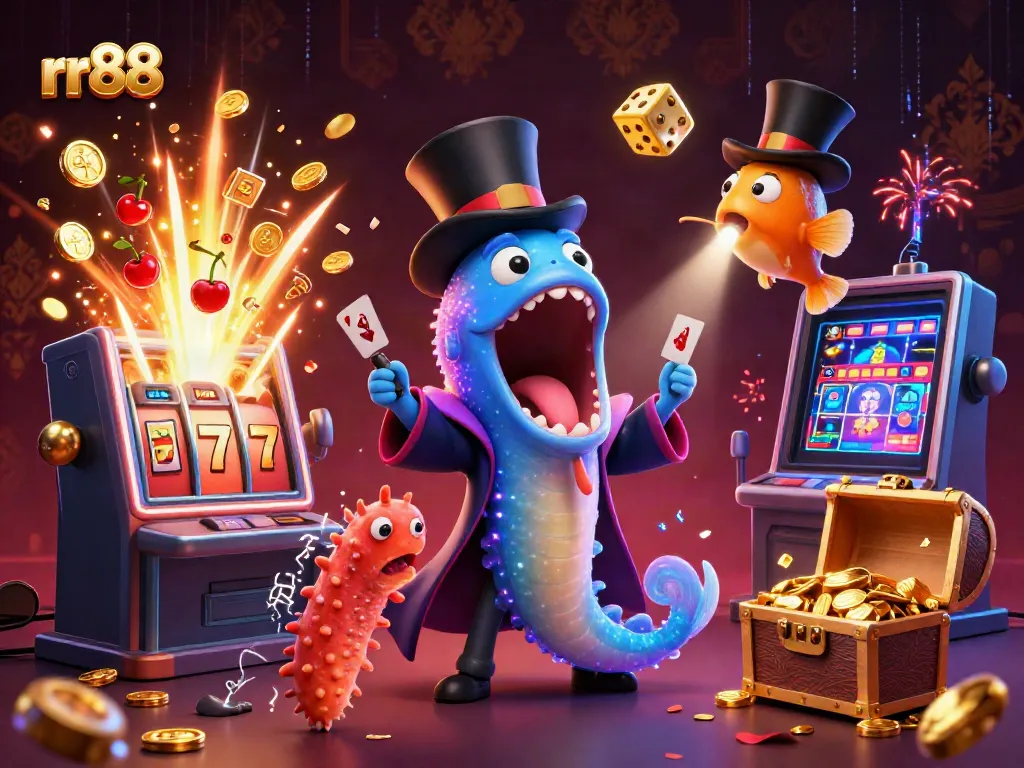 Experience thrilling card tricks by rr88's vibrant sea creatures in this casino-themed illustration.