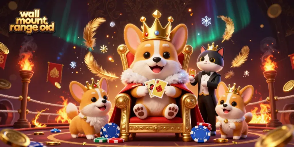 Betting on a wall mount range hood beauty, as a royal corgi sits on chips under a casino's glow.