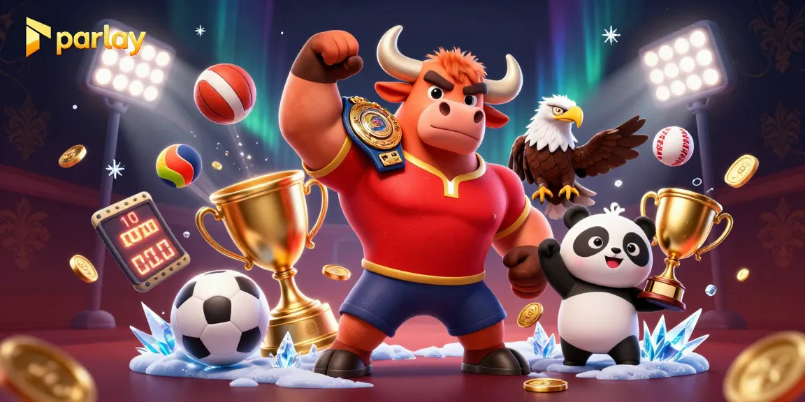 Experience the thrill of parlay betting with exciting sports symbols and a celebratory scene.